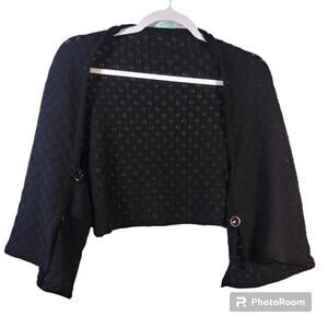 Maria Lisa Black Open Front Knit Sweater Crop Cardigan Size OS